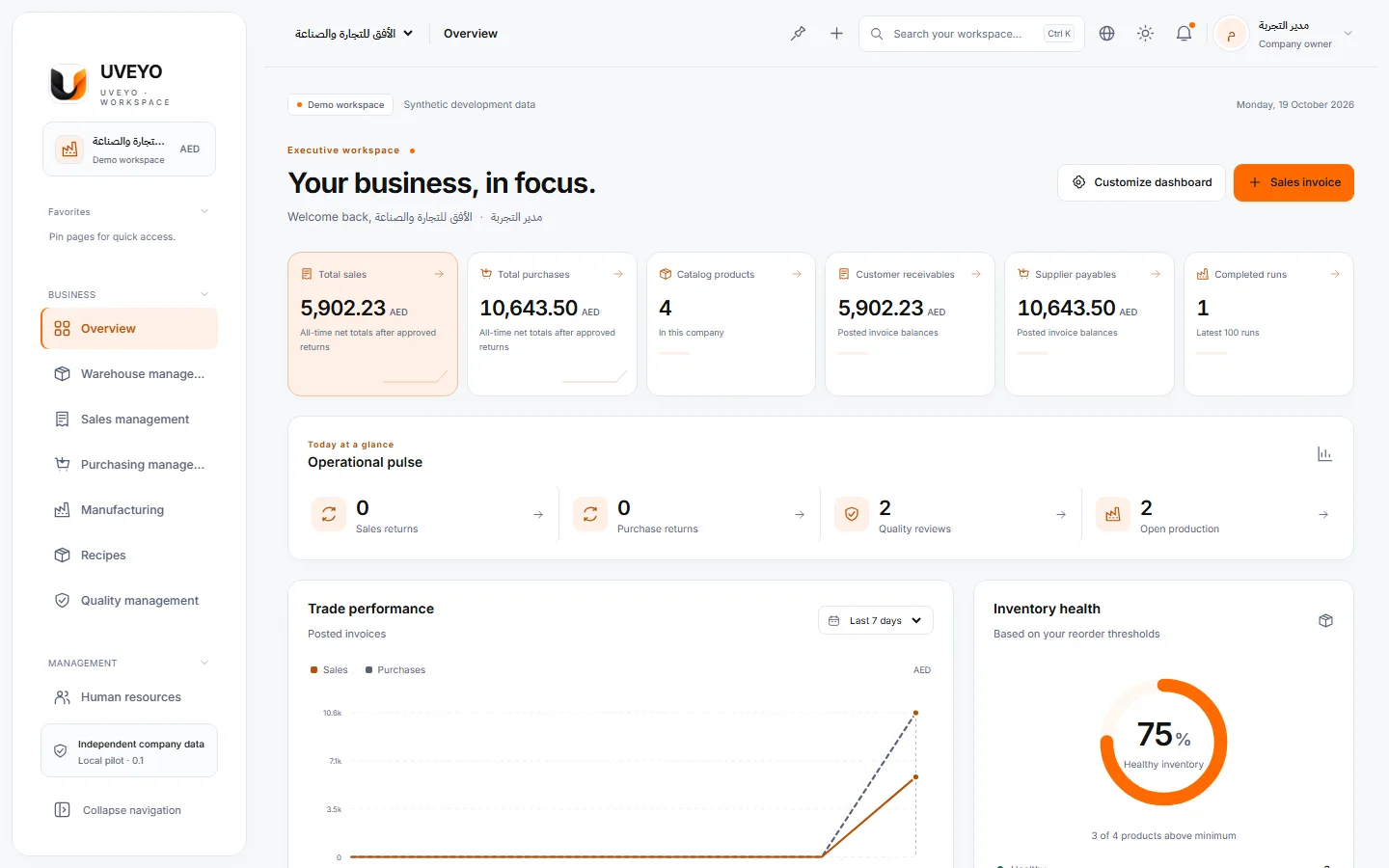Dashboard — A real capture of a demo workspace with synthetic data